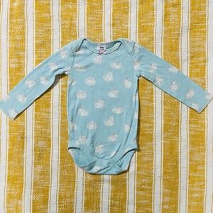 Baby Boden Light Blue Bunny Print Long Sleeve Bodysuit 6-12 Months
